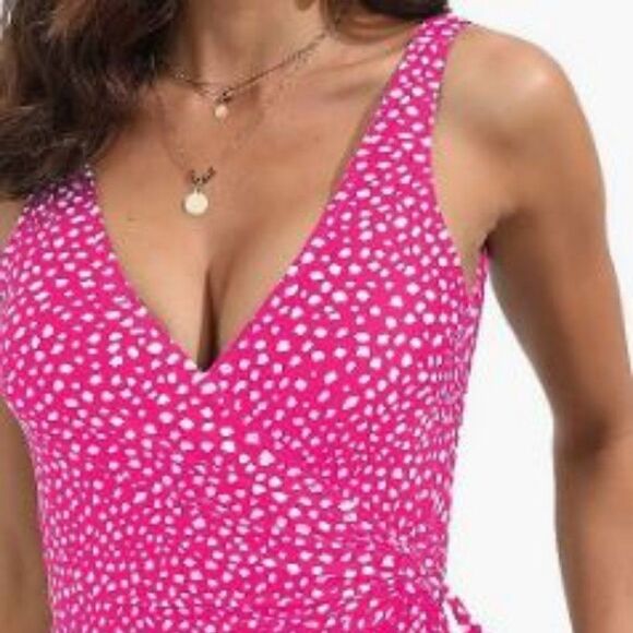 One Piece Swimsuit Low Back Tummy Control Ruched Retro Bathing Suit V Neck Wrap - Picture 4 of 8